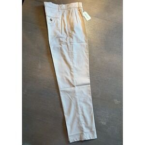 Ouku Mens Pleated Trousers Beige Khaki Straight Leg Pants Size L NEW